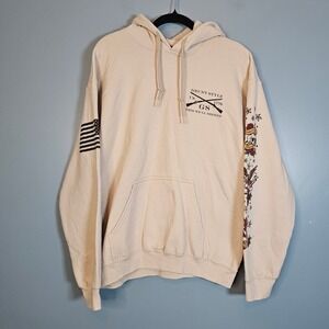 GRUNT STYLE US Flag Graphic Hoodie Sweatshirt Men's Size M Beige Long Sleeve